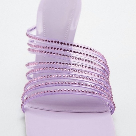 Zara Purple Vinyl Square Toe Rhinestone Mules Slides Heels 37(6.5) - Picture 4 of 7
